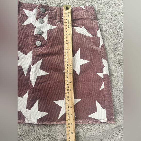 Altar’s State Corduroy Skirt Mauve with White Stars Sz M Raw Hem Button Fly - Picture 10 of 11
